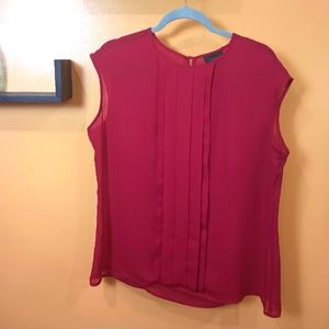 Worthington Red Semi-Sheer Sleeveless Front Pleated Top Size XL